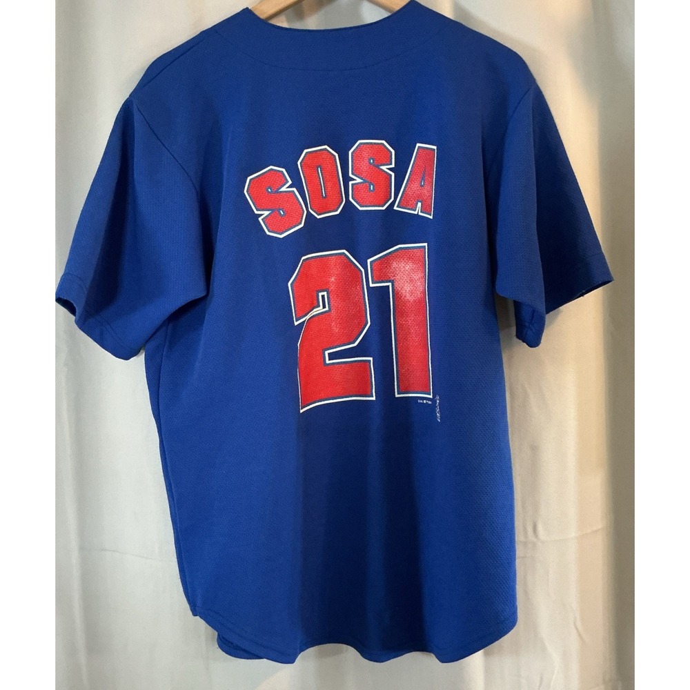 Vintage 2001 Chicago Cubs Sammy Sosa 21 True Fan Baseball Jersey Blue Y2K Medium